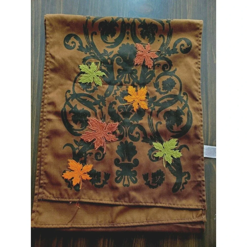 Table or Bed Runner Autumn Leaves Brown Black 70x13.5
